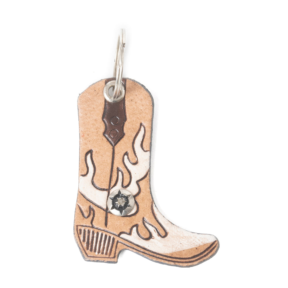 Boot Scootinâ€™ Charm Leather Key Fob in Bronco Beige