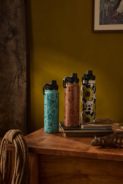 Moo & Bloom Stainless Steel Water Bottle in Brown Baroque