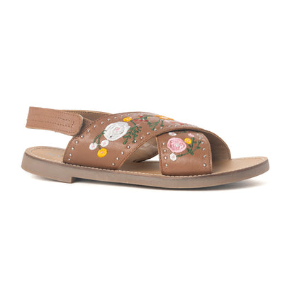 Lilytrail Embroidered Leather Sandals in Tan