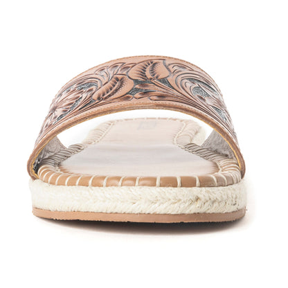 Dustlily Trail Handtooled Sandals in Rawhide Tan