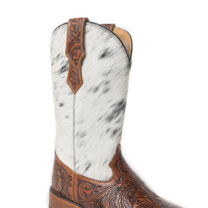 Savanna Handtooled Leather Boots in Black & White