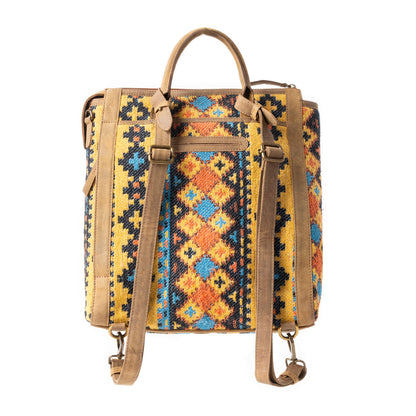 Navajo Loom Rug Leather Backpack in Desert Amber