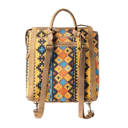 Navajo Loom Rug Leather Backpack in Desert Amber