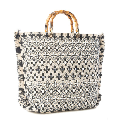 Myra Starlit Loom Hand Embroidered Tote Bag in Twilight Sand