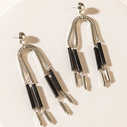 Myra The Black Hitch Earrings in Onyx Silver