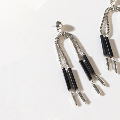 Myra The Black Hitch Earrings in Onyx Silver