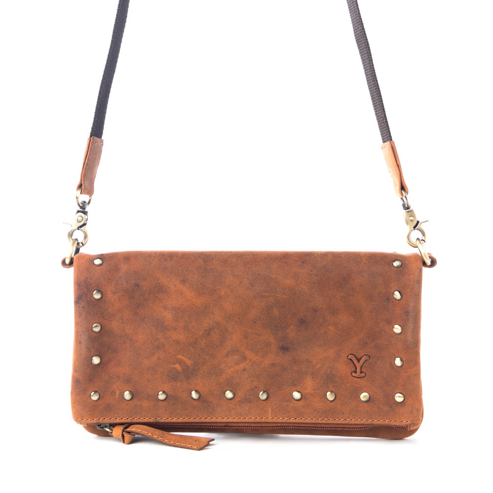 Yellowstone Palisade Clutch Bag with Rivets in Amber