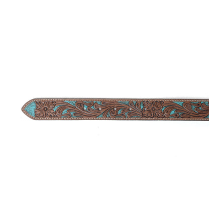 Western Wreath Leather Belt in Bronco Sky