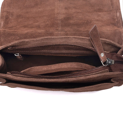 Myra Amberwood Suede Leather Boot Embroidered Leather Bag in Chestnut Brown