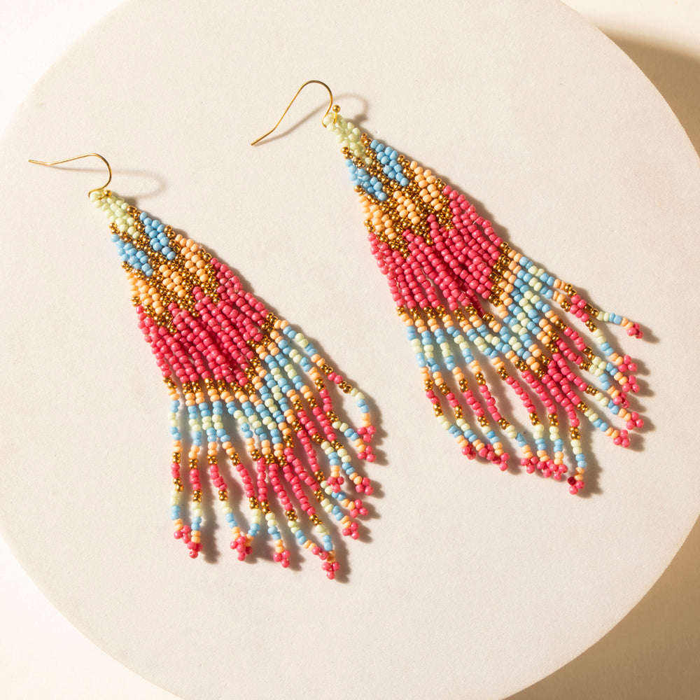 Myra Rosebonnet Beaded Fringe Earrings in Bloomin' Pink