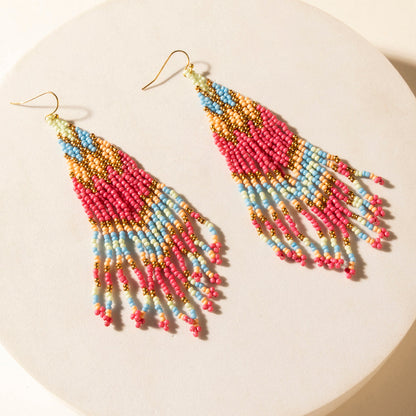 Myra Rosebonnet Beaded Fringe Earrings in Bloomin' Pink