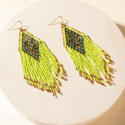 Myra Desert Neon Beaded Fringe Earrings in Glow Green