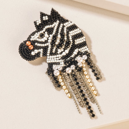 Myra Wilderness Charm Zebra Brooch in Moon Pearl