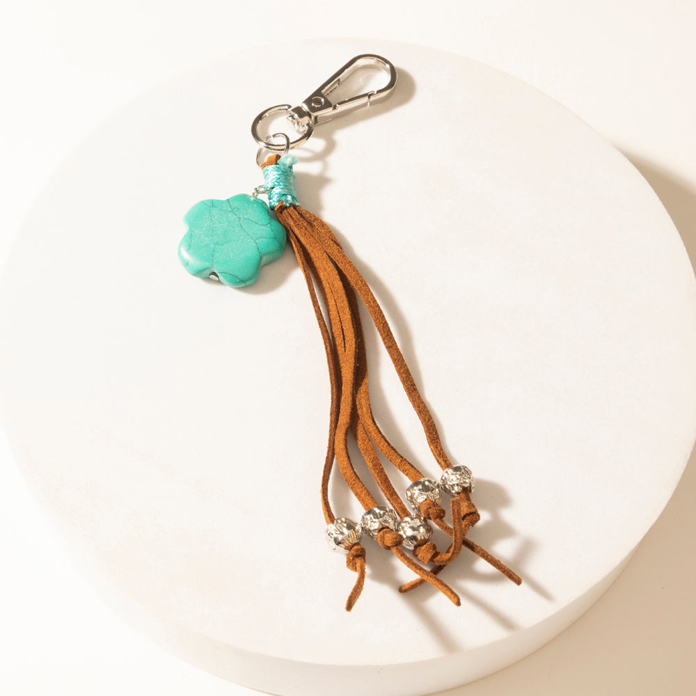Myra Rangeflower Tassel Charm Keychain in Suede Brown