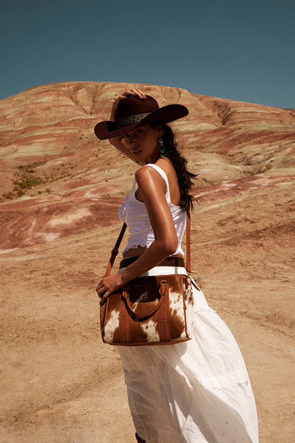 Myra Sierra Fawn Hairon Leather Concealed Carry Bag in Ivory Tan