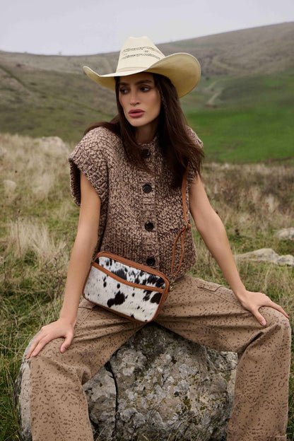 Myra Spade Valley Hairon Leather Bag in Brindle Brown