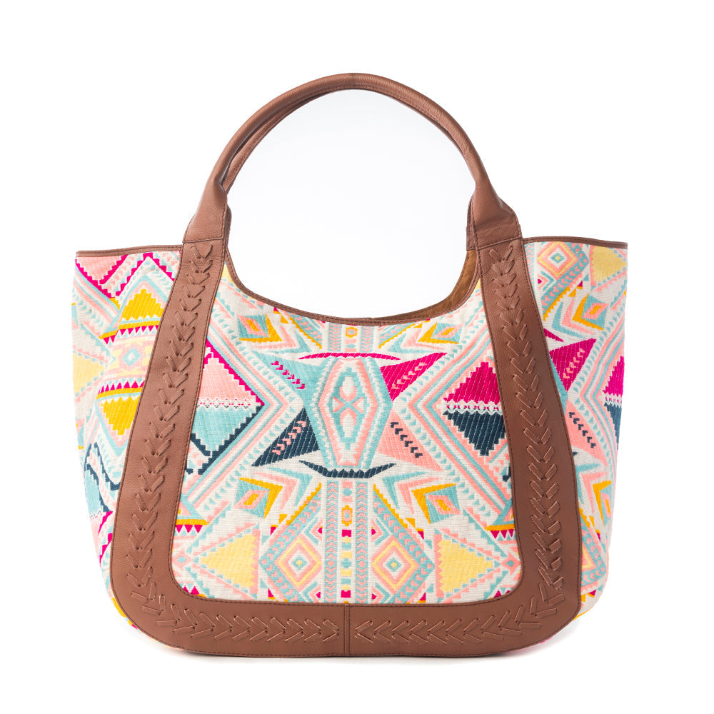 Myra Sedona Horizon Jacquard Tote Bag in Sunset Coral