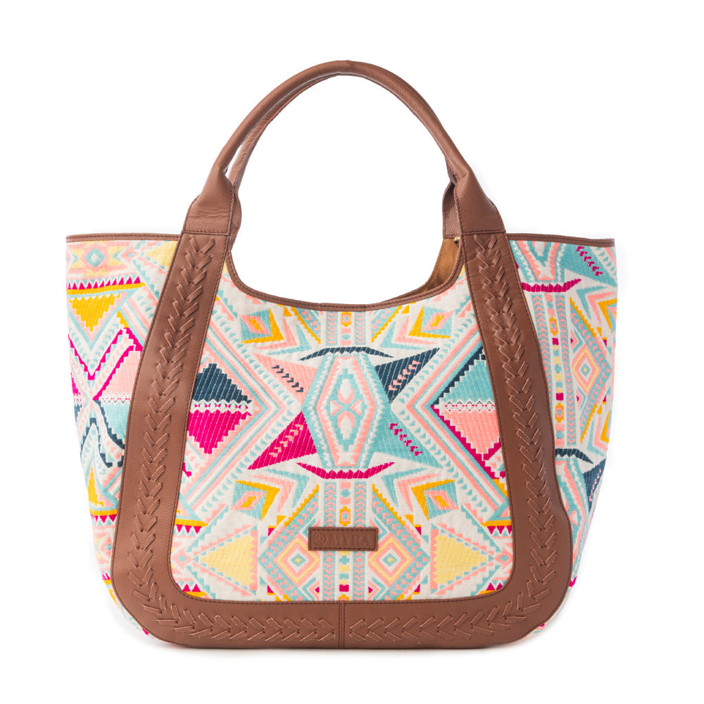 Myra Sedona Horizon Jacquard Tote Bag in Sunset Coral