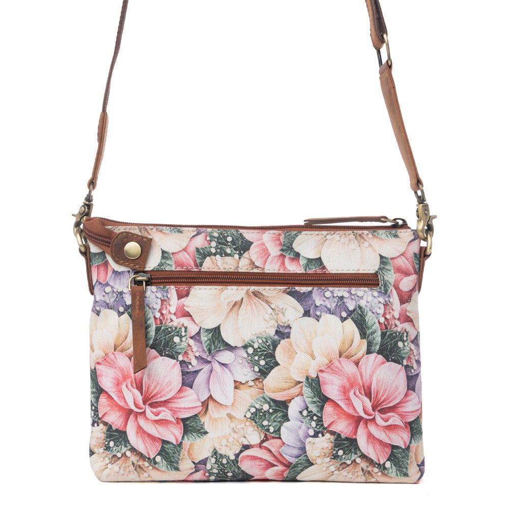 Myra Wildflower Trail Cotton & Leather Crossbody Bag in Vintage Rose