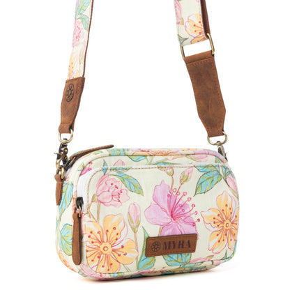 Myra Meadow Song Cotton & Leather Crossbody Bag in Lemon Blossom