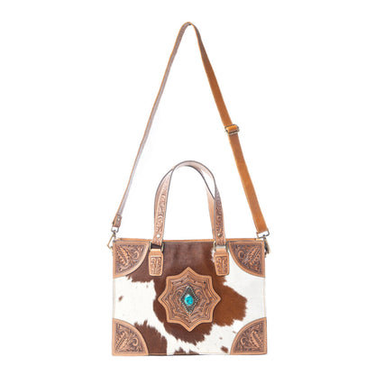 Myra Desert Jewel Handtooled Hairon Leather Concealed Carry Bag in Timber Brown
