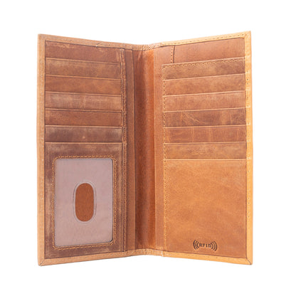 Myra Nomad's Emblem Handtooled Leather Wallet for Men in Walnut Emboss