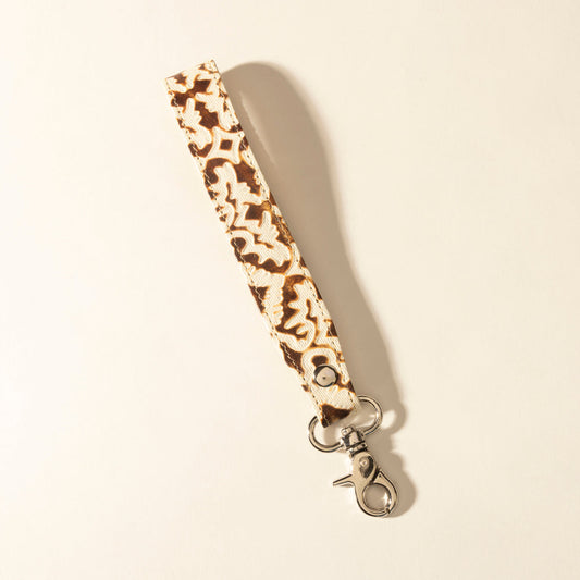 Myra Sierra Marble Leather Keyfob in Cream Tassle