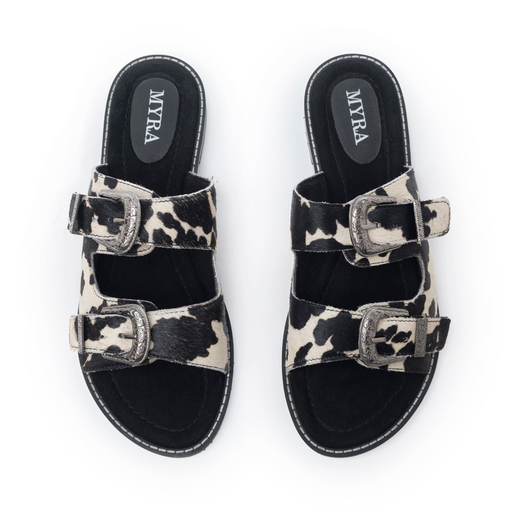 Myra Midnight Grove Hairon Leather Sandals in Ranch Ivory