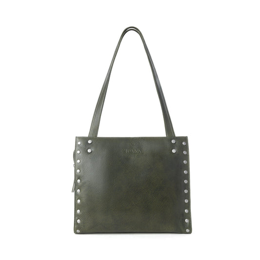 Myra Zidana Aria Amethyst Veg Tanned Leather Tote Bag in Dark Fern