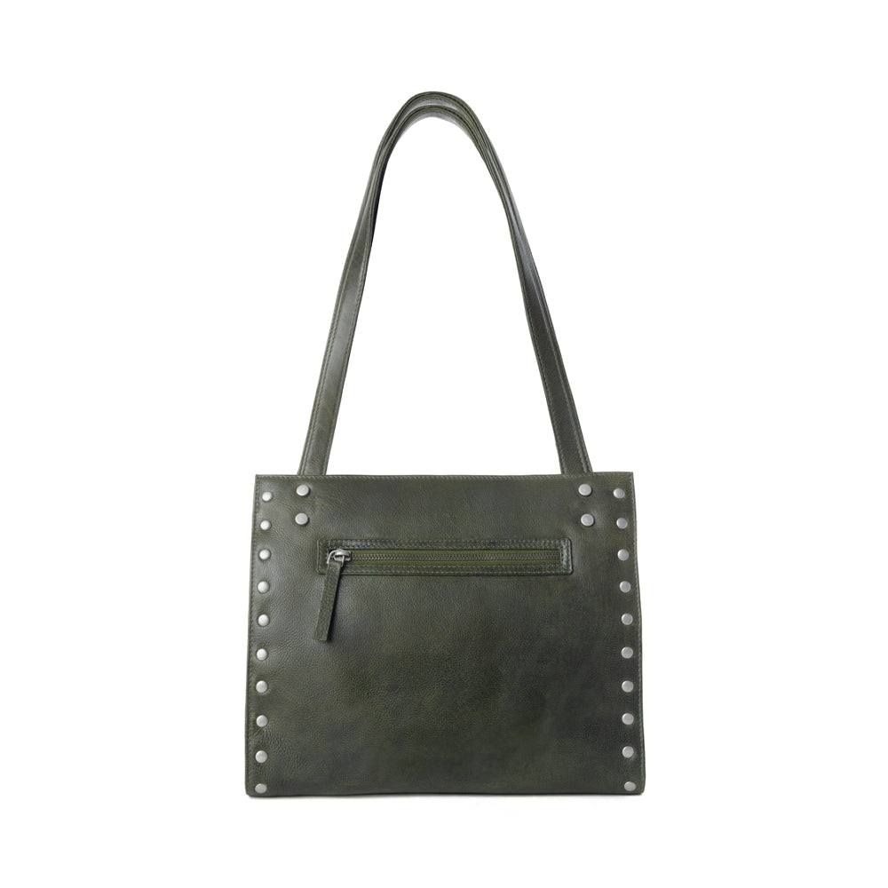 Myra Zidana Aria Amethyst Veg Tanned Leather Tote Bag in Dark Fern