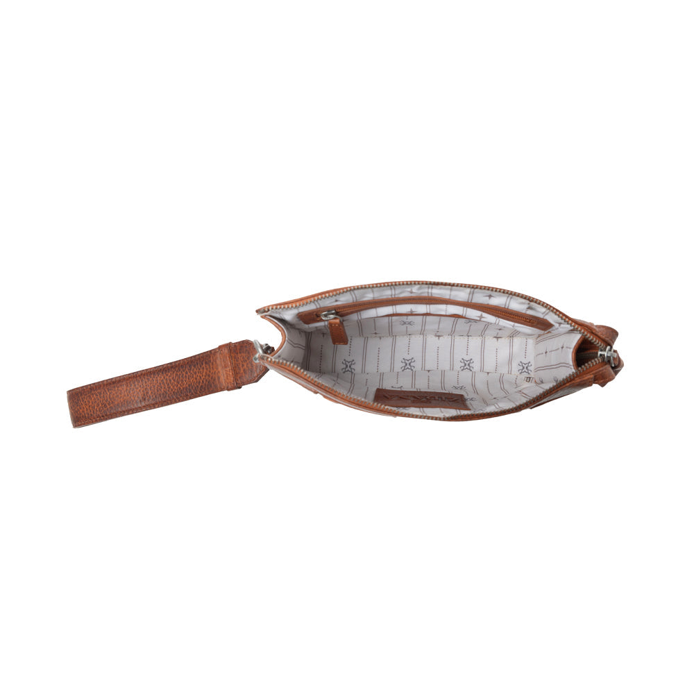 Myra Zidana Bandera Ridge Veg Tanned Leather Wristlet in Vintage Bourbon