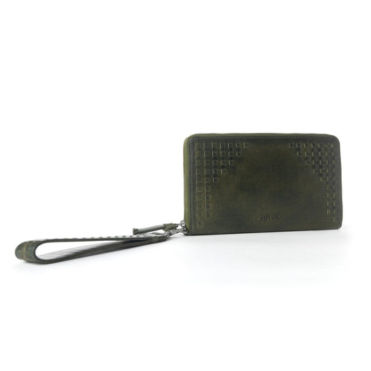 Myra Zidana Elko Braided Veg Tanned Leather Wallet in Obsidian Green