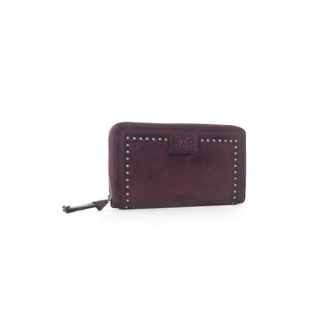 Myra Zidana Astra Studded Veg Tanned Leather Wallet in Mulberry Dusk