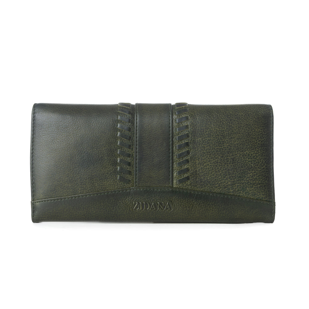 Myra Zidana Santa Fe Woven Veg Tanned Leather Wallet in Luna Green