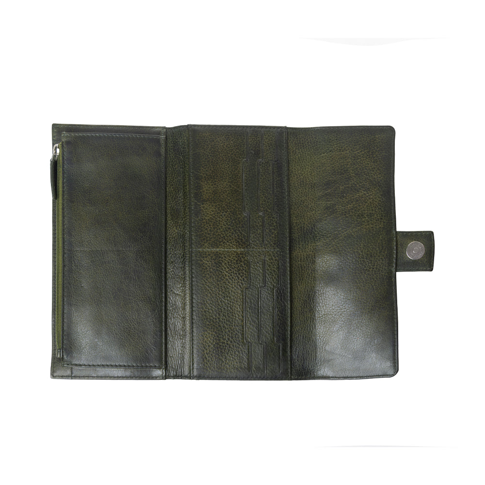 Myra Zidana Santa Fe Woven Veg Tanned Leather Wallet in Luna Green