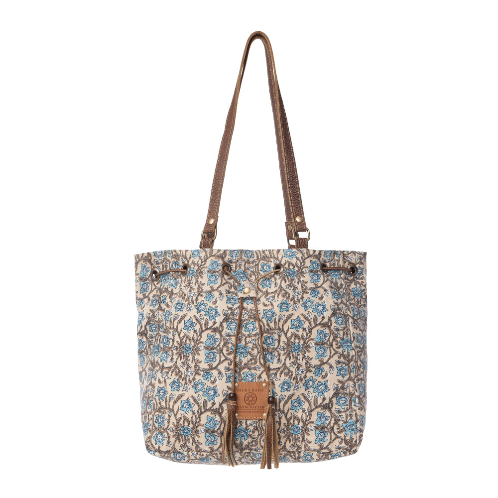 Myra Southern Bloom Cotton & Leather Bucket Bag in Oasis Cream
