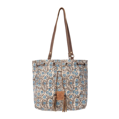 Myra Southern Bloom Cotton & Leather Bucket Bag in Oasis Cream