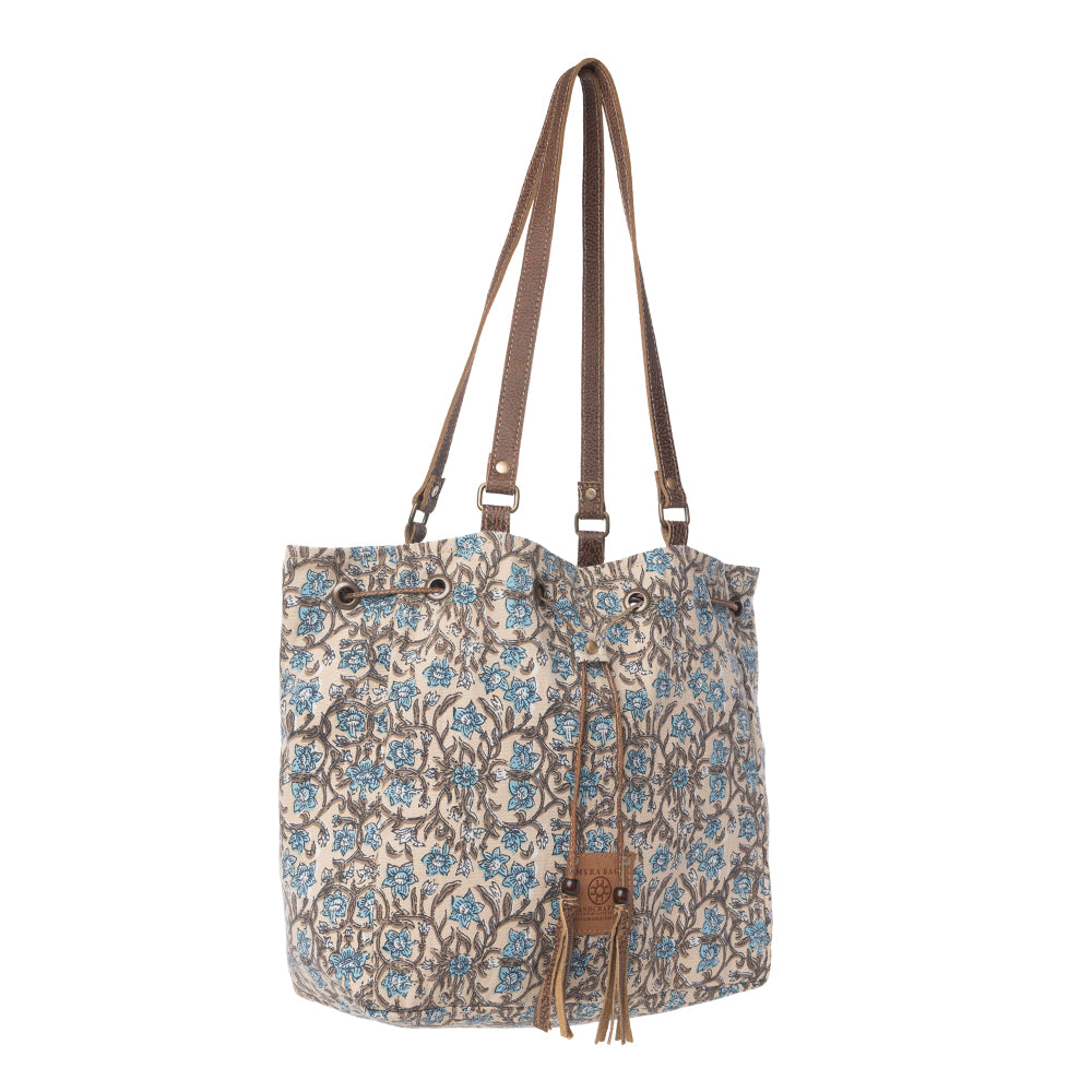 Myra Southern Bloom Cotton & Leather Bucket Bag in Oasis Cream