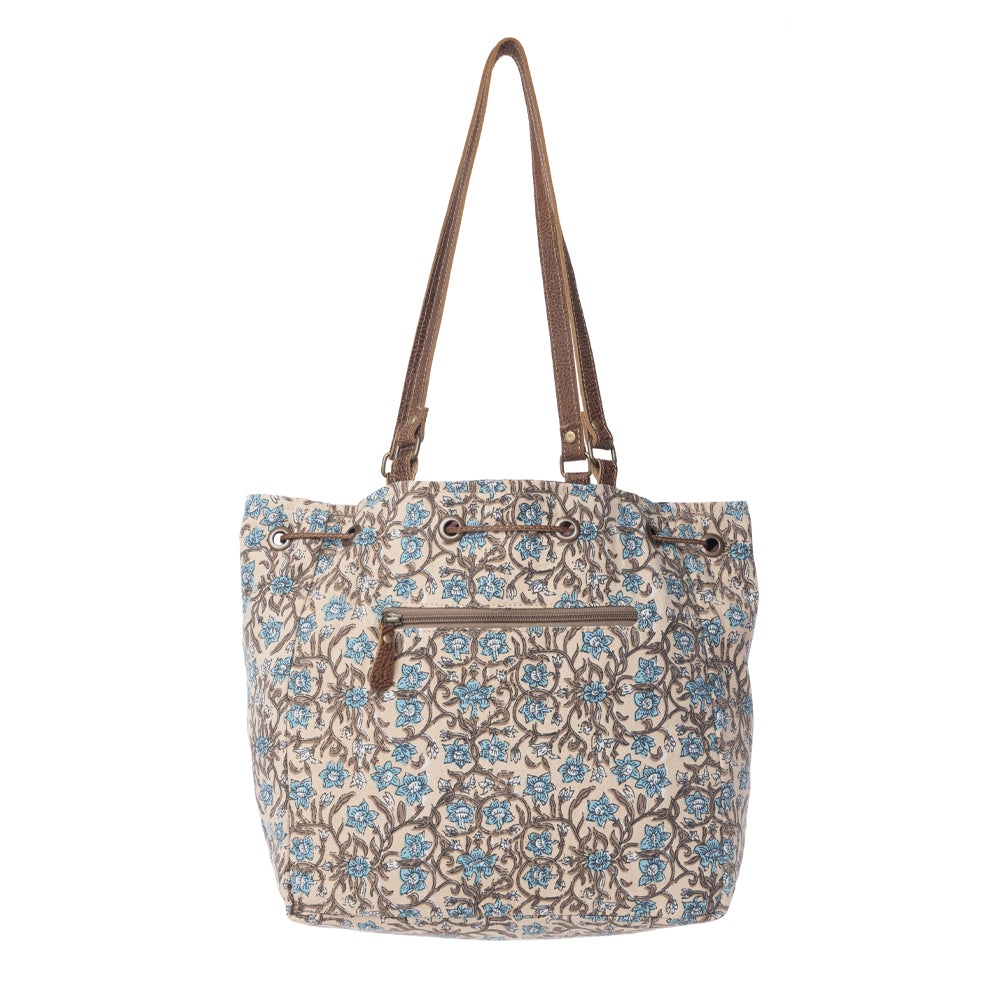 Myra Southern Bloom Cotton & Leather Bucket Bag in Oasis Cream