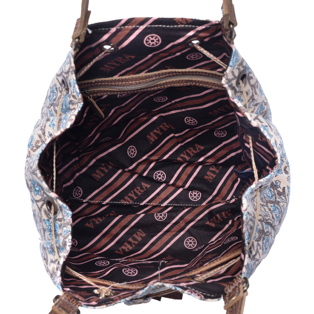 Myra Southern Bloom Cotton & Leather Bucket Bag in Oasis Cream