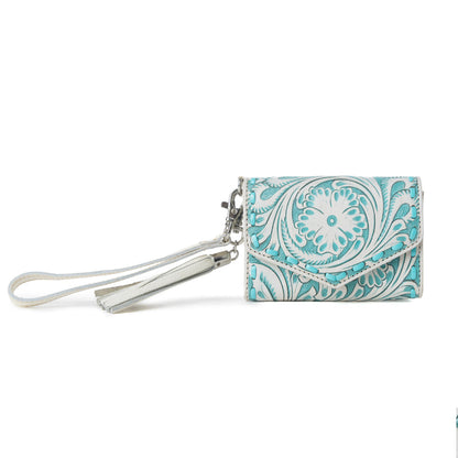 Myra Elise Handtooled Leather Wallet in Western Cyan