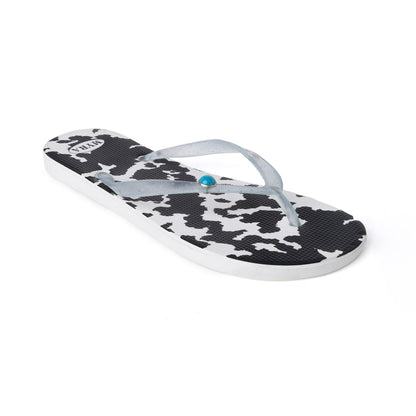 Myra Shadow Ranch Cowhide Slippers in Stormhorn Black