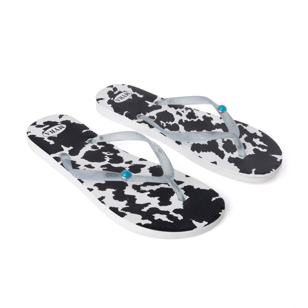 Myra Shadow Ranch Cowhide Slippers in Stormhorn Black
