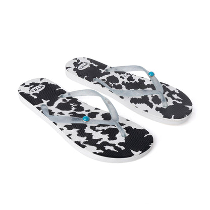 Myra Shadow Ranch Cowhide Slippers in Stormhorn Black