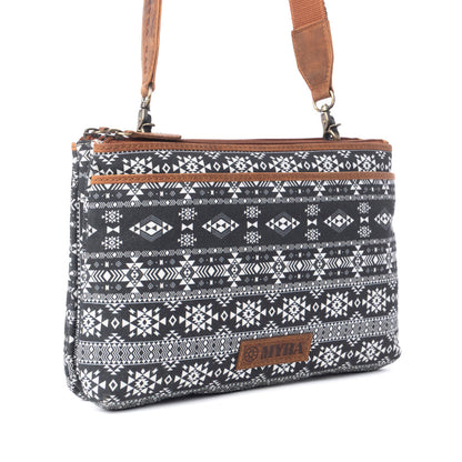 Myra Tribal Hollow Cotton & Leather Crossbody Bag in Midnight Onyx