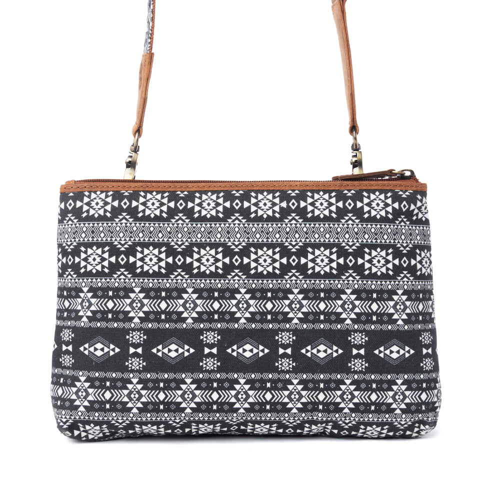 Myra Tribal Hollow Cotton & Leather Crossbody Bag in Midnight Onyx