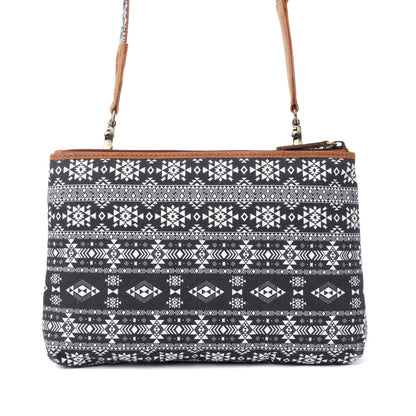 Myra Tribal Hollow Cotton & Leather Crossbody Bag in Midnight Onyx