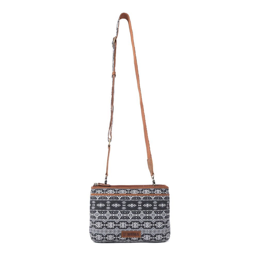 Myra Tribal Hollow Cotton & Leather Crossbody Bag in Midnight Onyx
