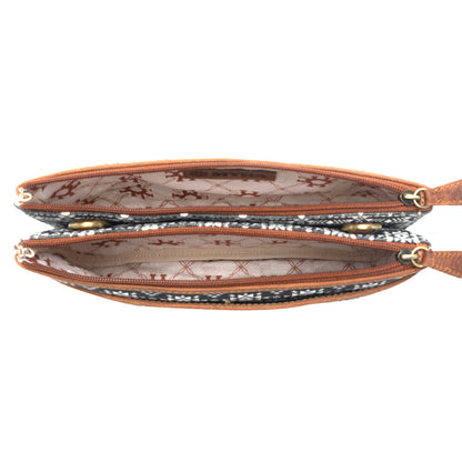 Myra Tribal Hollow Cotton & Leather Crossbody Bag in Midnight Onyx