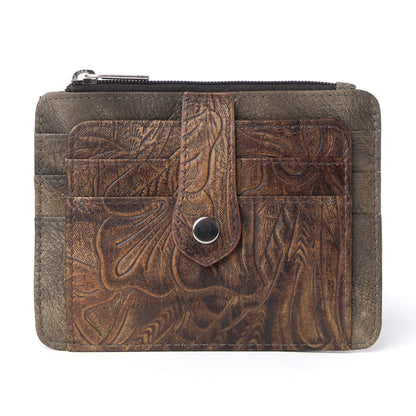 Myra Driftwood Cove Embossed Leather Credit Card Holder in Olive Brown